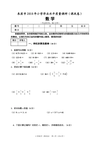 (1)2010年小数毕业水平测试数学课改卷