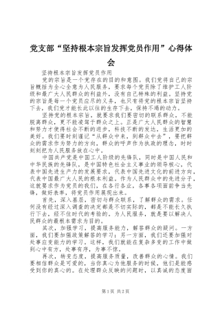 党支部“坚持根本宗旨发挥党员作用”心得体会