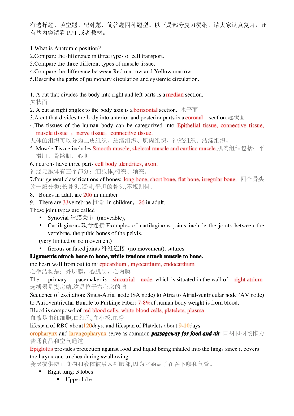 人体解剖考试-英文试题_第1页