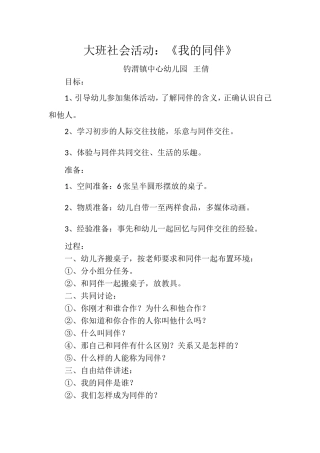 大班社会活动：《我的同伴》