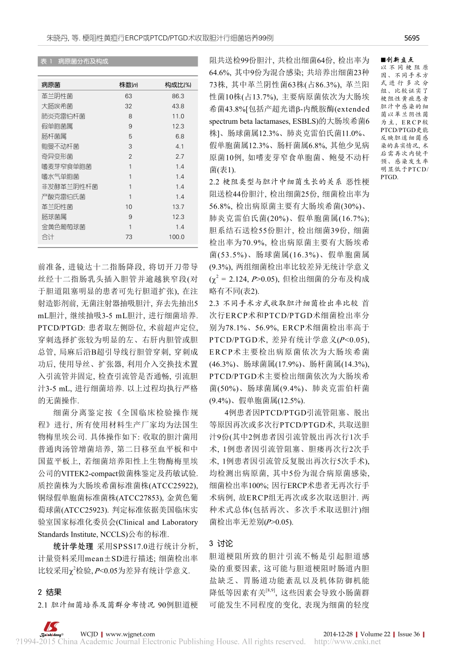 梗阻性黄疸行ERCP或PTCD__省略_TGD术收取胆汁行细菌培养99例_朱晓丹_第3页