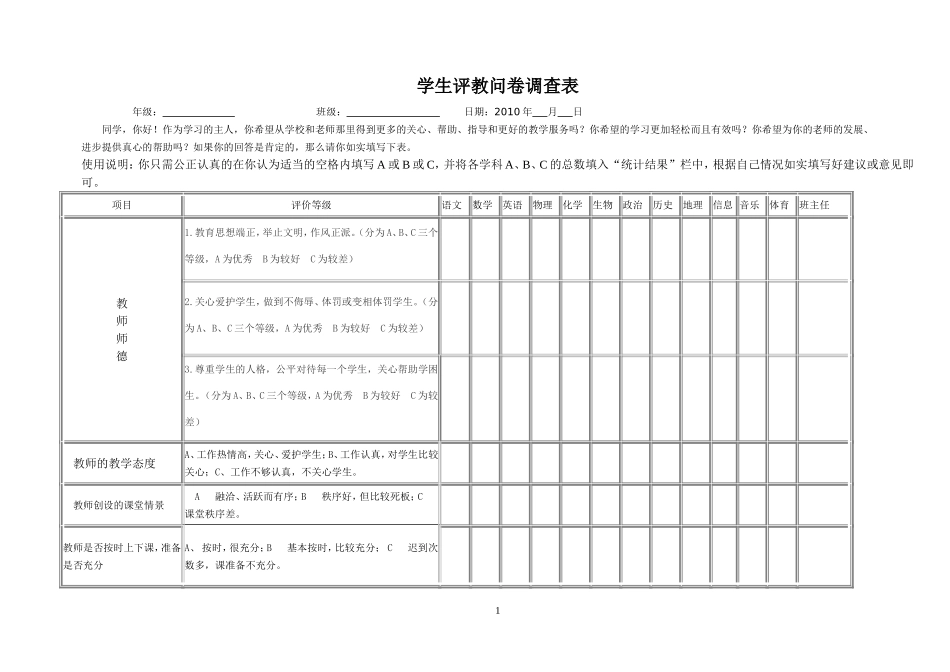 学生问卷调查表 (2)_第1页