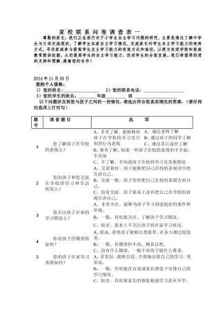 家校联系问卷调查表一