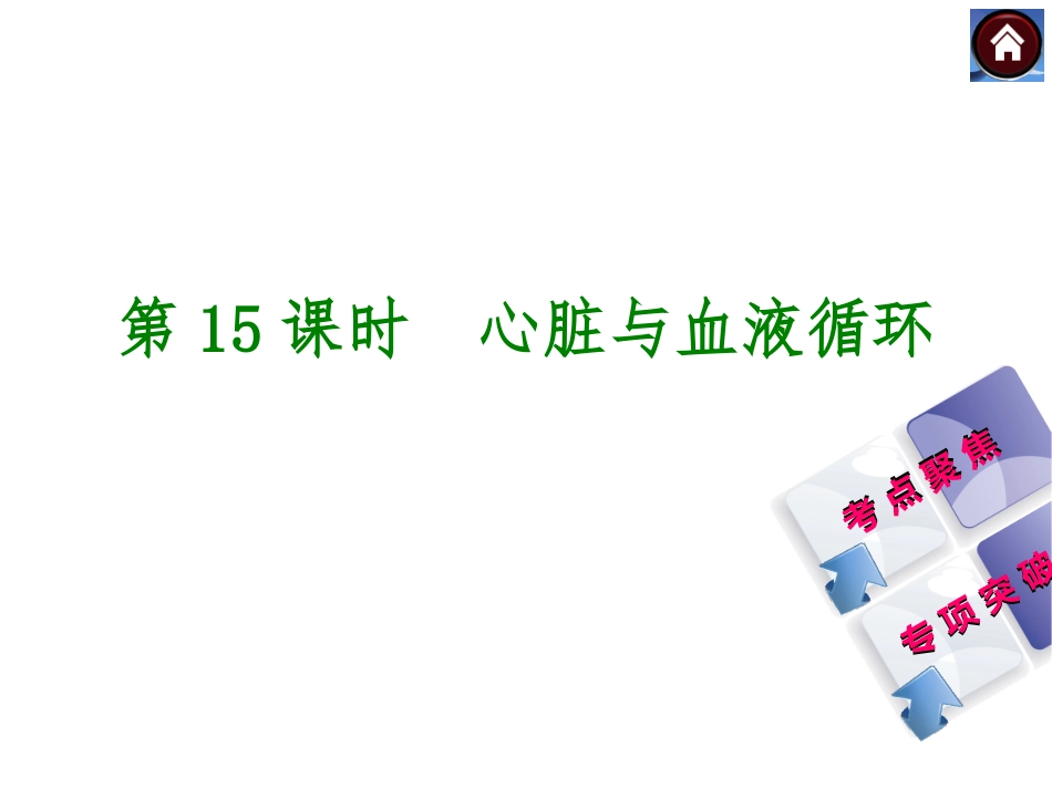 2015生物中考总复习课件（考点聚焦+归类探究+回归教材）：第15课时　心脏与血液循环_第1页