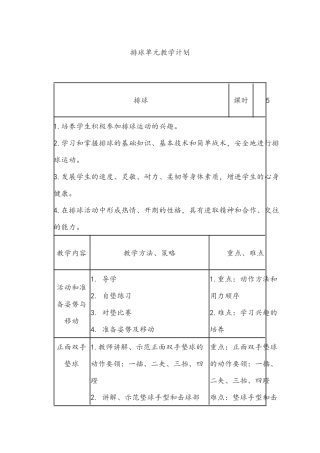 排球单元教学计划