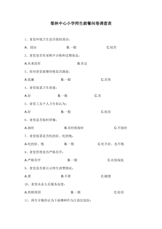 梨林中心小学师生就餐问卷调查表