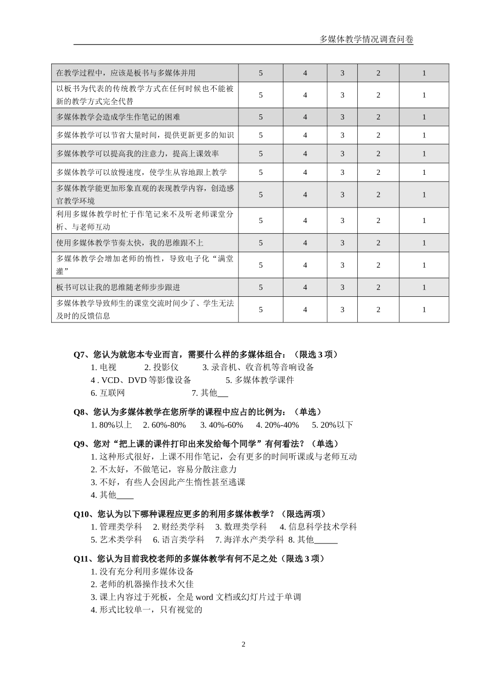 多媒体教学情况调查问卷_第2页