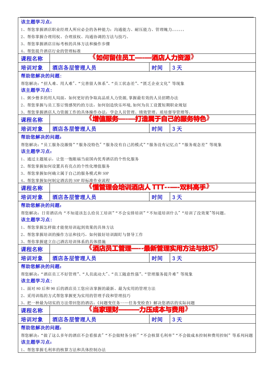 金管家酒店管理培训公司内训课程表_第2页