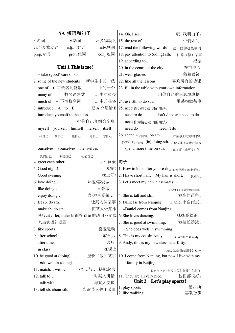 牛津译林七年级上重点短语和句型_第1页