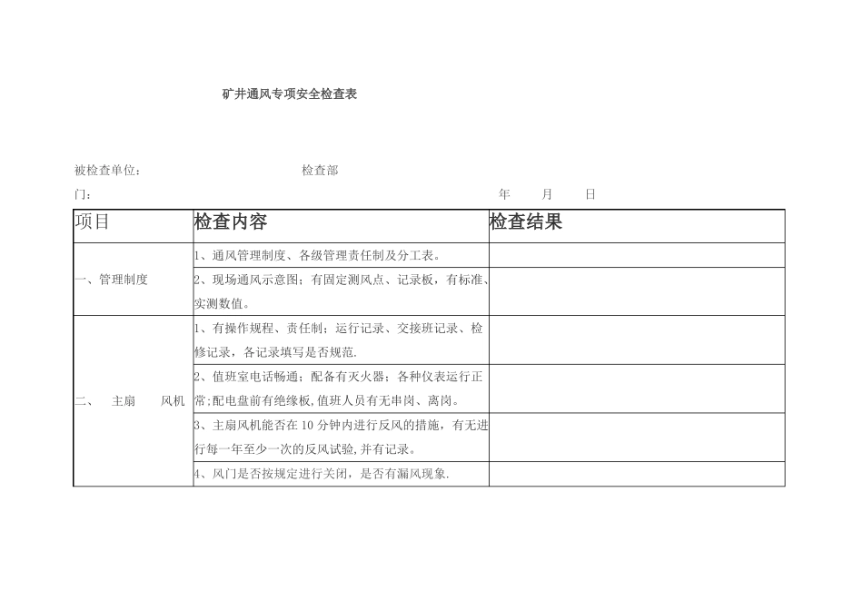 矿井通风专项安全检查表_第1页