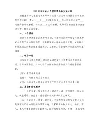 2022年消防安全专项治理具体实施方案
