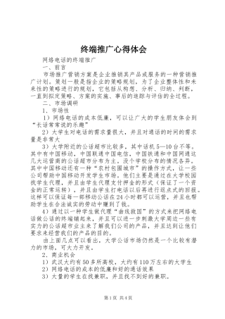 终端推广心得体会