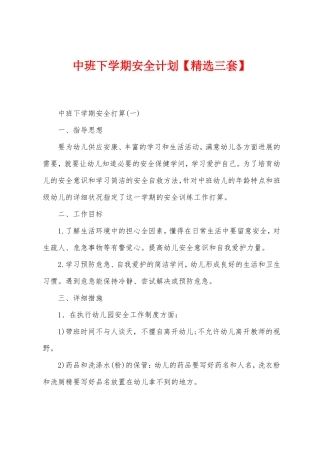 中班下学期安全计划精选三套