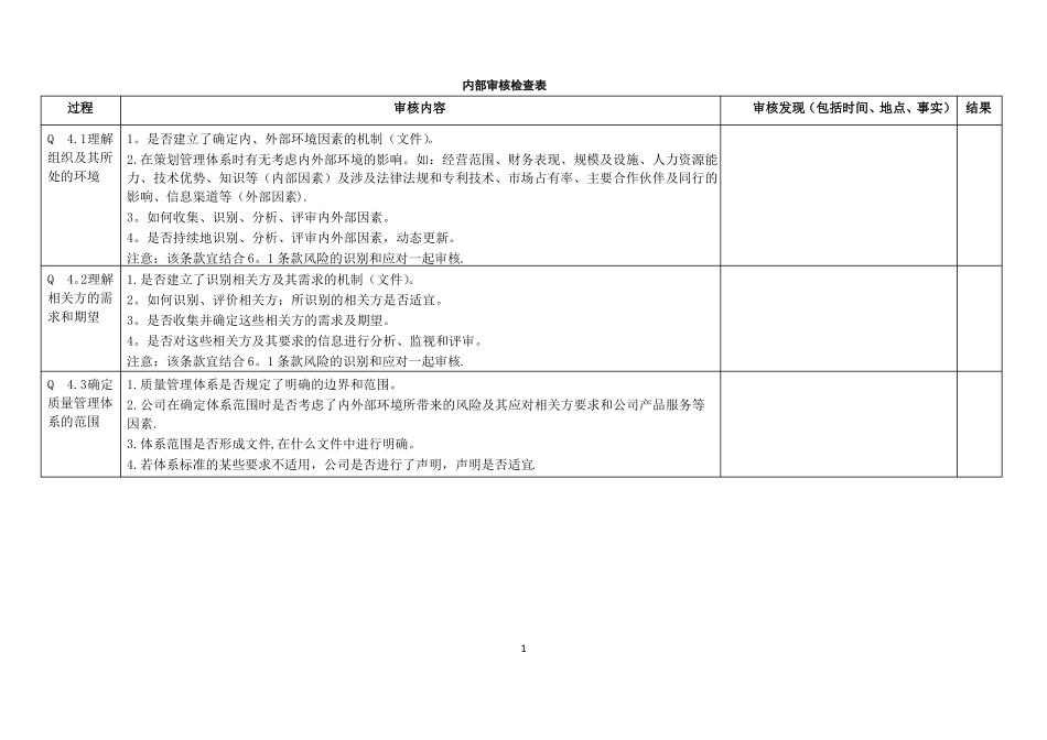最新版质量管理体系内审检查表_第1页