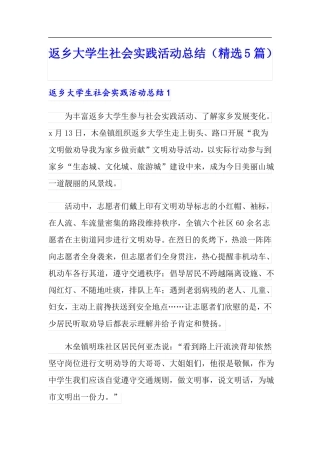 返乡大学生社会实践活动总结精选5篇