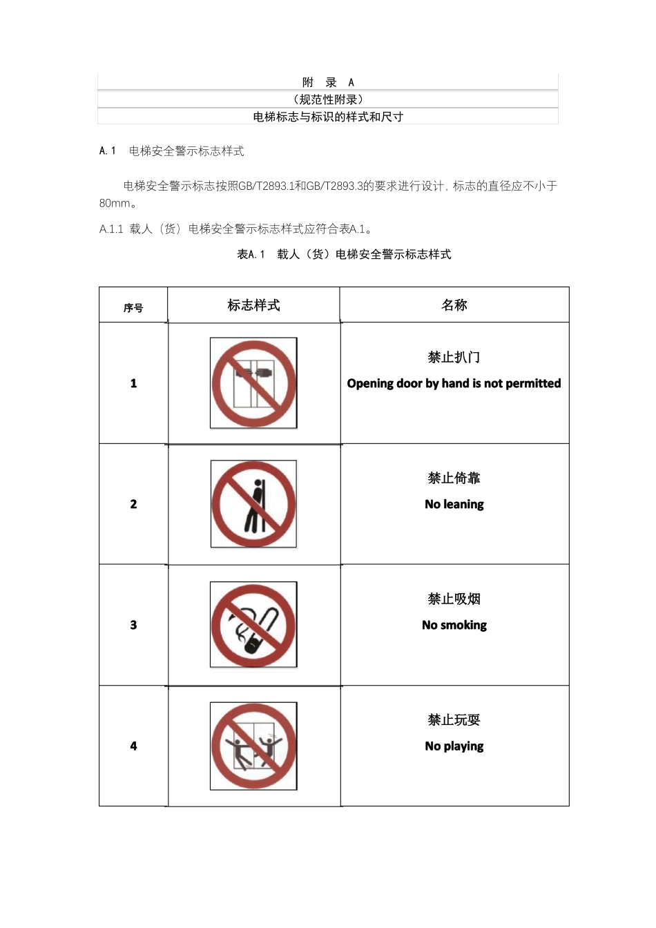 电梯安全与应急救援统一标志与标识的样式和尺寸固定要求_第1页