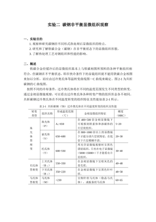 实验二  碳钢非平衡显微组织观察