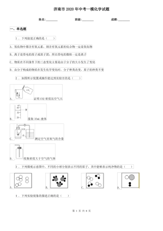济南2020年中考一模化学试题