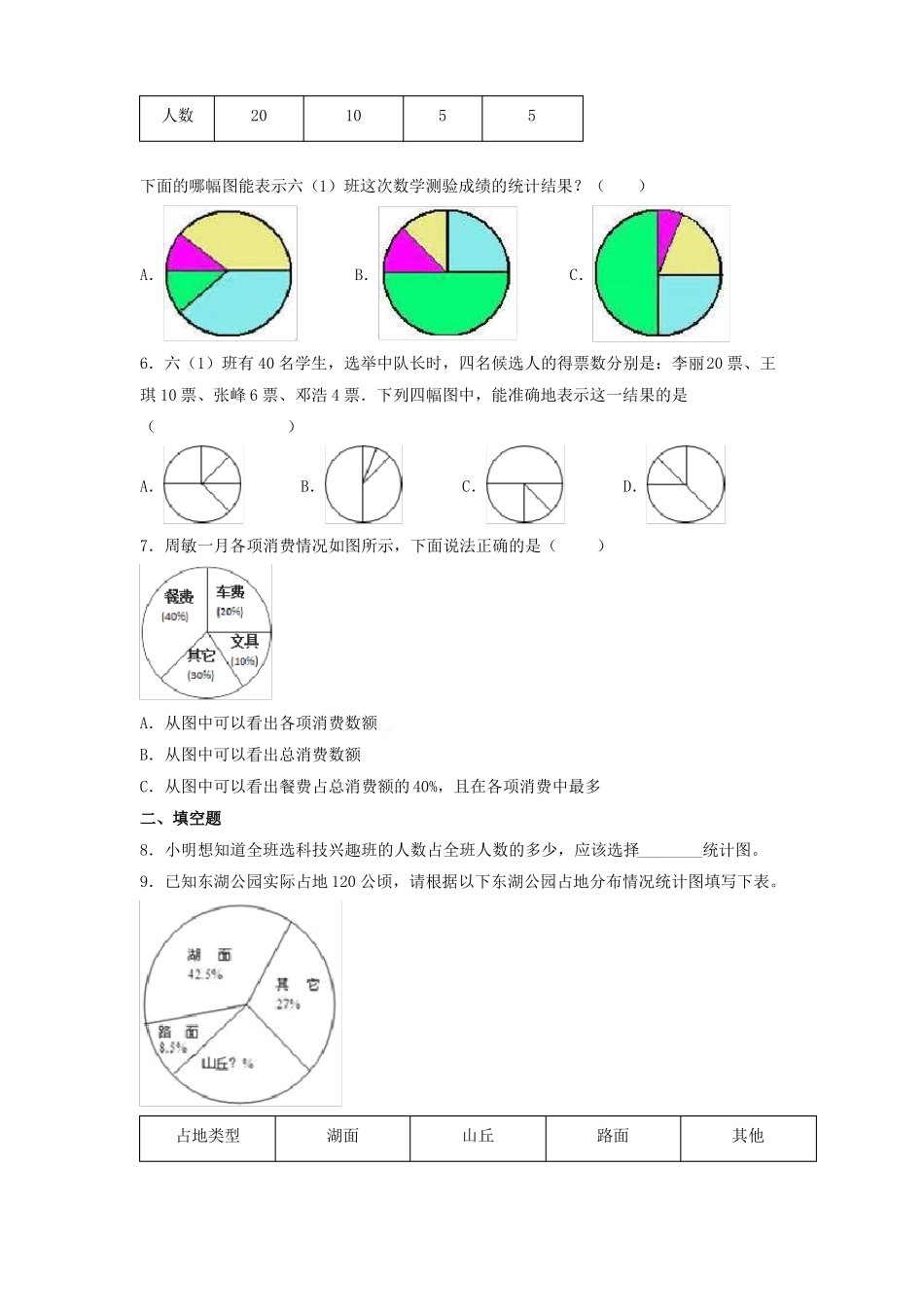 2022022学年六年级下学期数学扇形统计图单元测试_第2页