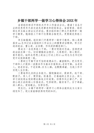 乡镇干部两学一做学习心得体会20XX年