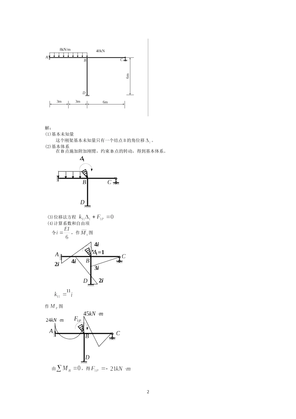 土木工程力学(本)位移法计算题答案新(往年考题)----_第2页