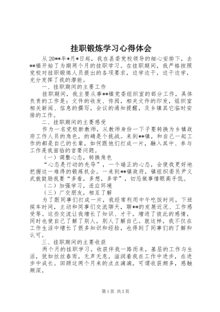 挂职锻炼学习心得体会