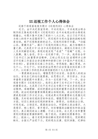 XX巡视工作个人心得体会