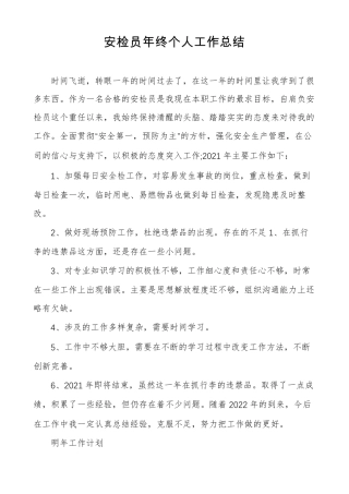 安检员年终个人工作总结