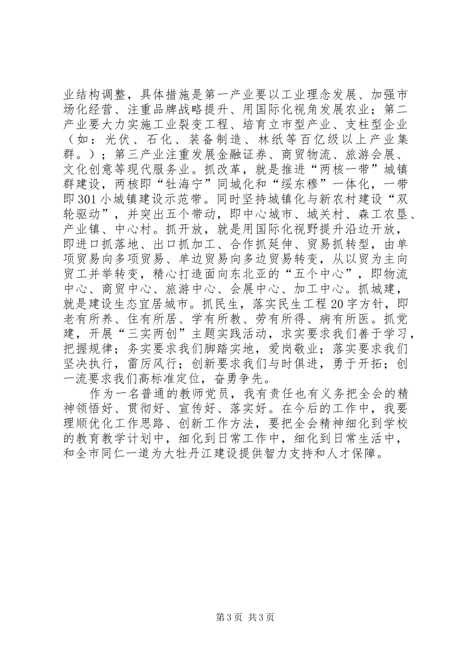 市委十届十五次全会精神学习心得_第3页