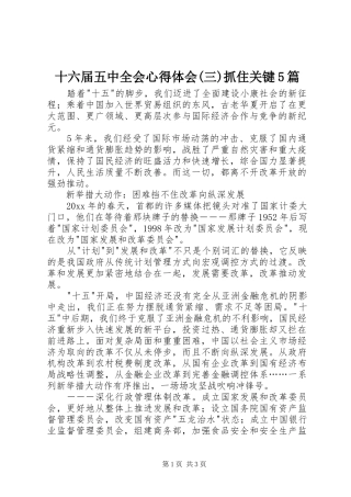 十六届五中全会心得体会(三)抓住关键5篇