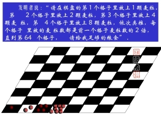 发明者说： 请在棋盘的第1个格子里放上1颗麦粒, 第 2个