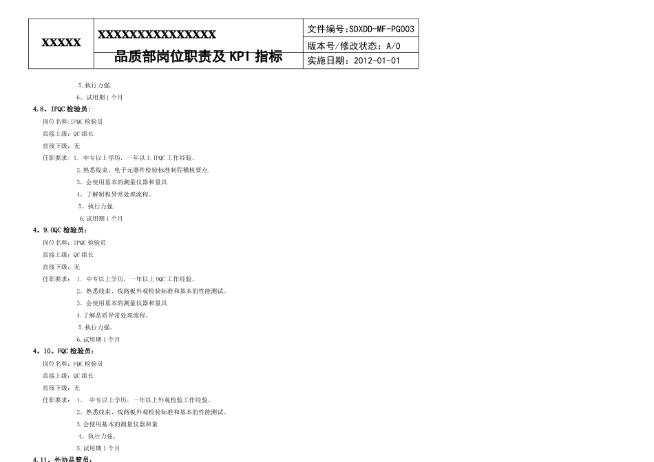 0品质部岗位职责及KPI指标定稿_第3页
