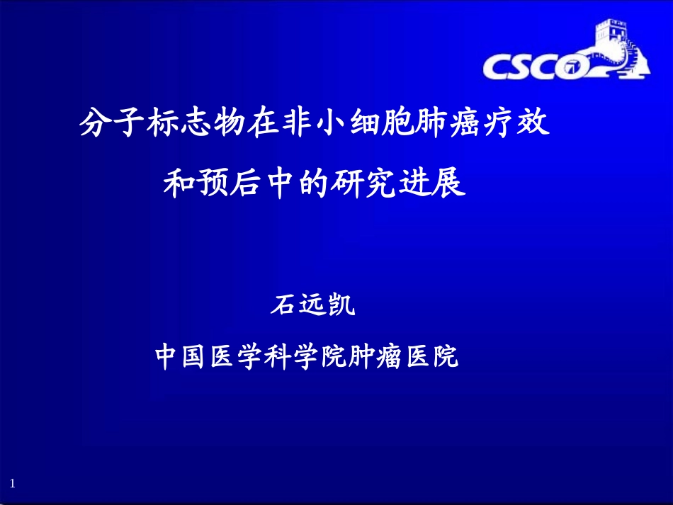分子标志物在非小细胞肺癌疗效和预后中的研究进展-石远凯-2009CSCO年会_第1页