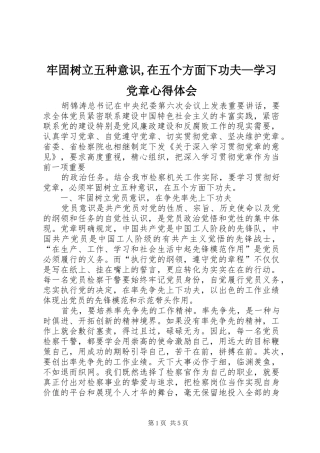 牢固树立五种意识,在五个方面下功夫—学习党章心得体会