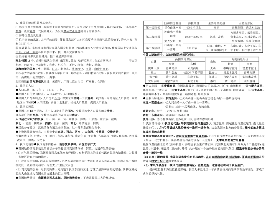 人教版八年级地理上册总复习提纲_第1页
