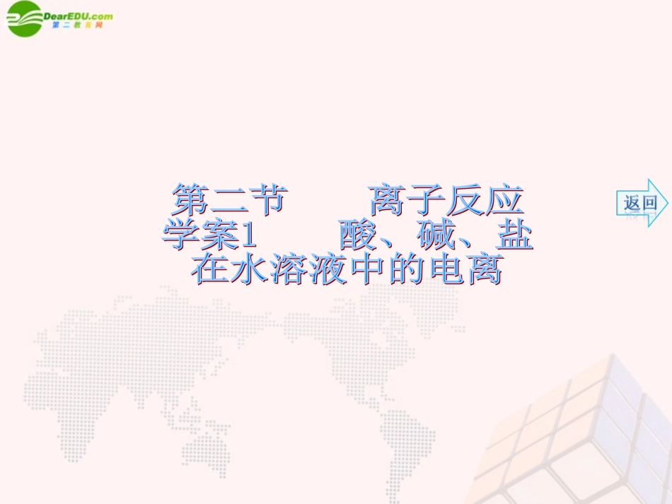 【名师伴你行】2013-2014学年高中化学第二章化学物质及其变化第二节离子反应酸、碱、盐在水溶液中的电离学案课件新人教版必修2_第1页