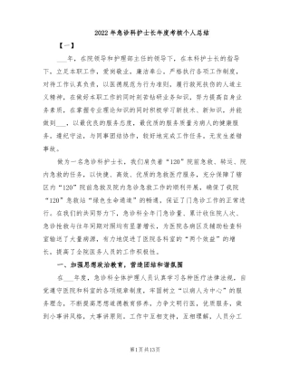 2022年急诊科护士长年考核个人总结