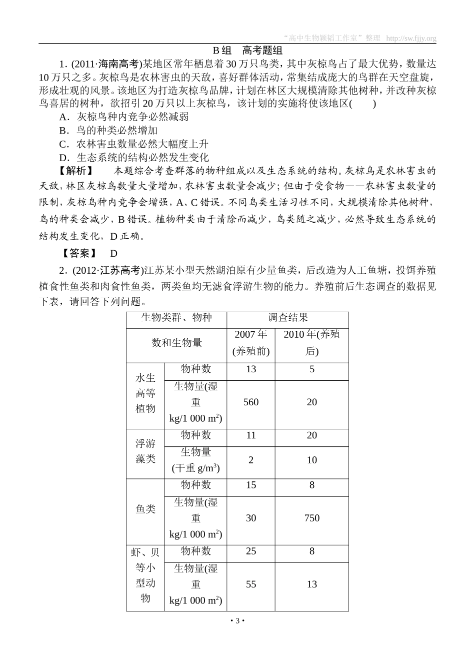 2015高考生物大一轮复习配套精题细做：生态系统的结构（双基题组+高考题组，含解析）_第3页