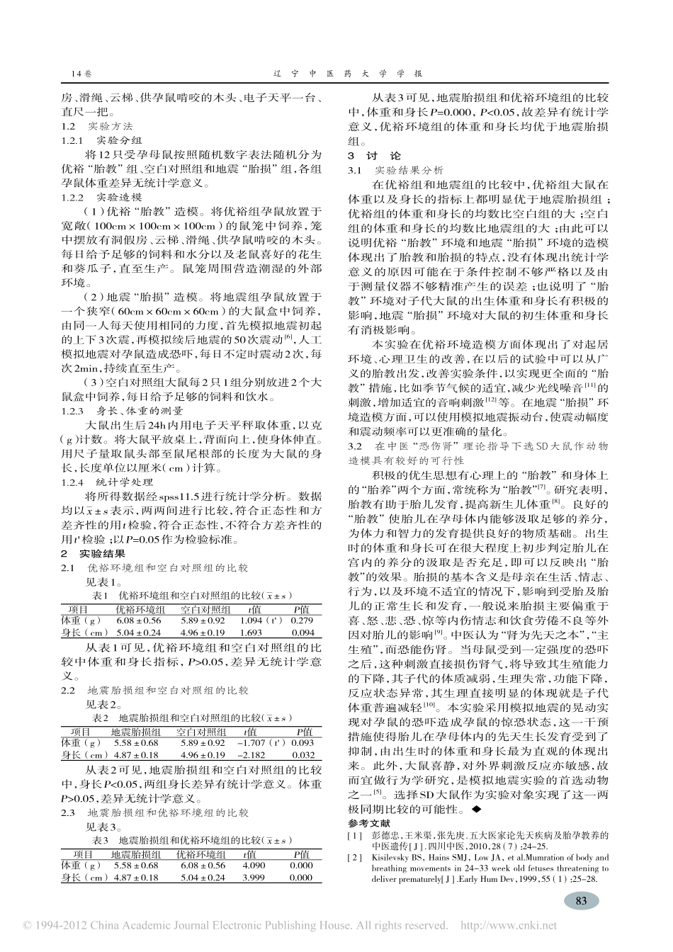 从SD大鼠子代的体重与身长论证优胎教和地震胎损环境的造模_刘琴_第2页