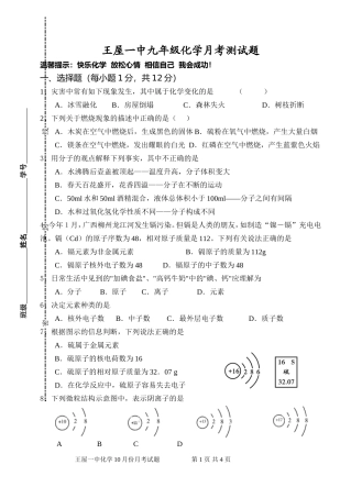 2013王屋一中九年级化学月考测试题10