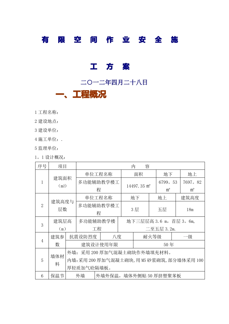 受限有限空间作业安全施工方案_第1页