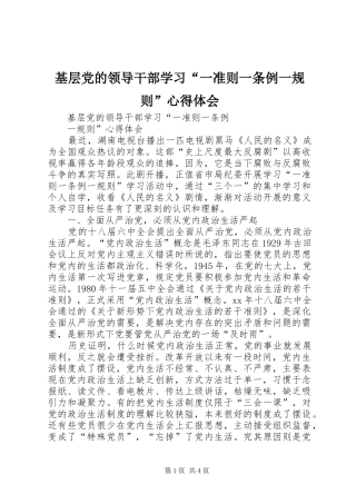 基层党的领导干部学习“一准则一条例一规则”心得体会