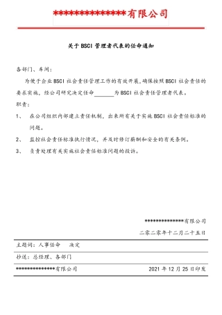 BSCI各种任命书