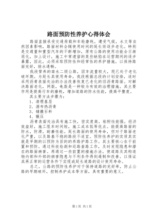 路面预防性养护心得体会