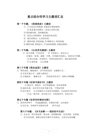 综合性学习主题语汇总