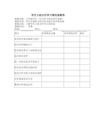 小组合作学习观察表