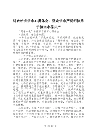 讲政治有信念心得体会：坚定信念严明纪律勇于担当永葆共产