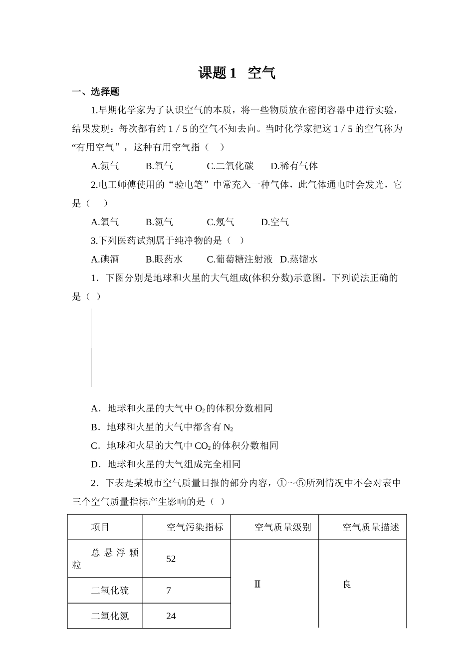 习题资源—课题1空气_第1页