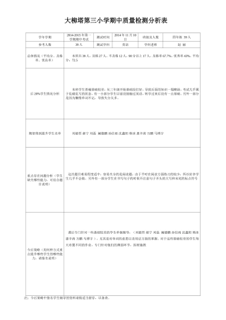 大柳塔第三小学期中测试质量分析表(1)
