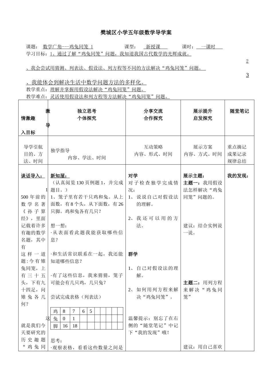 五年级数学广角鸡兔同笼_第1页